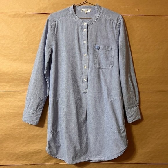 Alex Mill | Fine Stripe Popover Shirtdress Mini Dress Button Front Cotton Size S - Picture 1 of 12